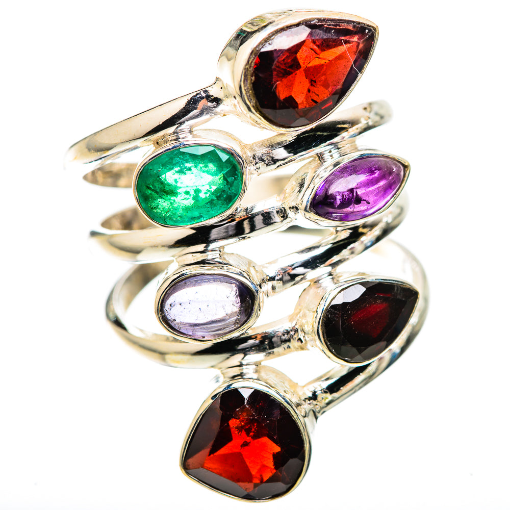 Large Garnet, Amethyst, Tanzanite, Emerald Ring Size 9 (925 Sterling Silver) RING135988