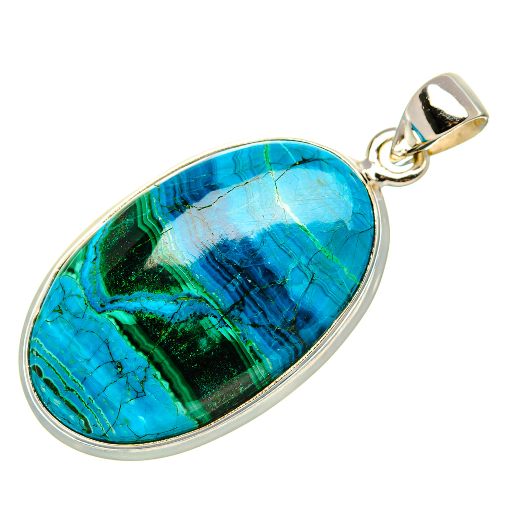 Malachite In Chrysocolla Pendant 1 3/4"  (925 Sterling Silver) PD37200