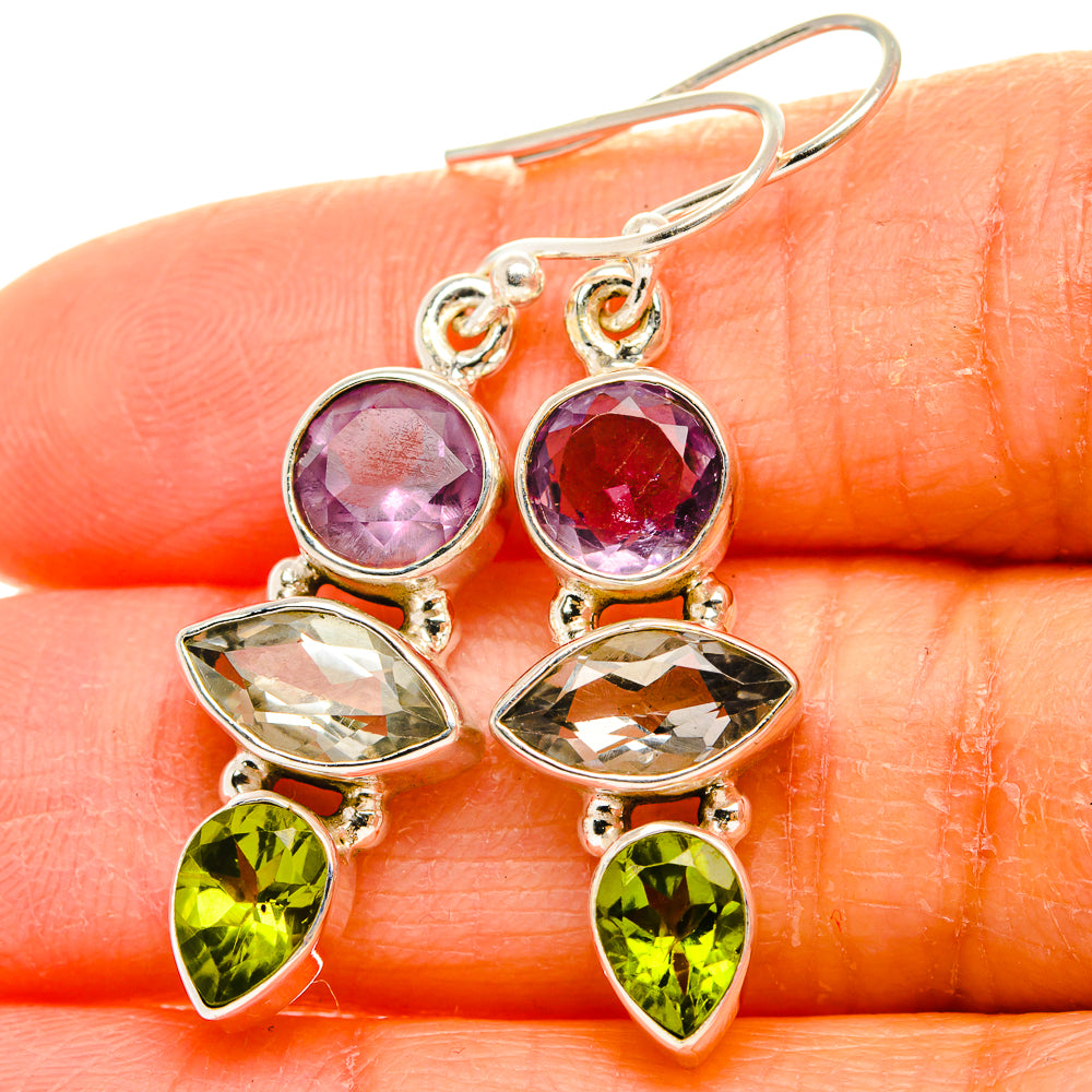 Ana Silver Co Faceted Green Amethyst, Amethyst, Peridot Earrings 1 1/2" (925 Sterling Silver)