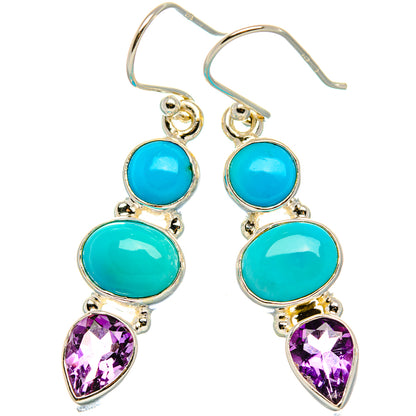 Sleeping Beauty Turquoise, Amethyst Earrings 1 3/4" (925 Sterling Silver) EARR431801