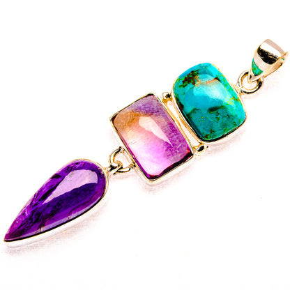Charoite, Ametrine, Chrysocolla 925 Sterling Silver Pendant 2 3/8" (925 Sterling Silver) PD37740