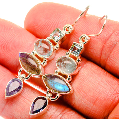 Labradorite, Amethyst, Aquamarine, Blue Topaz 925 Sterling Silver Earrings 2" (925 Sterling Silver) EARR431934