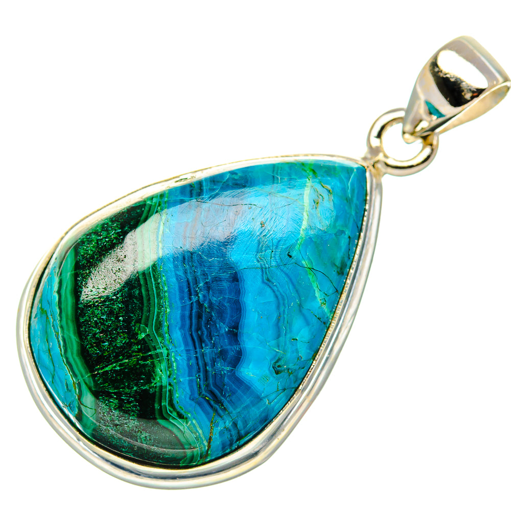 Malachite In Chrysocolla Pendant 1 1/2" (925 Sterling Silver) PD37277