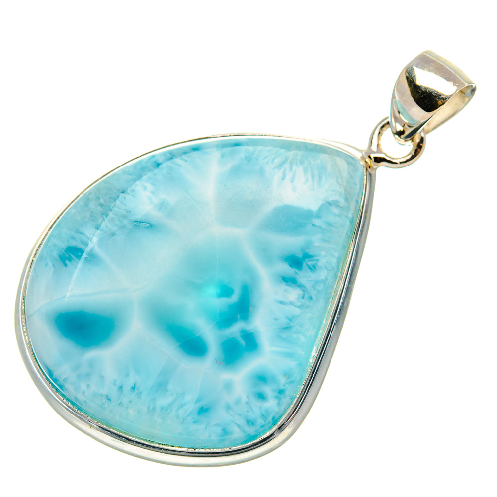 Teardrop larimar pendant in 925 sterling silver with marbled light-blue gemstone bail