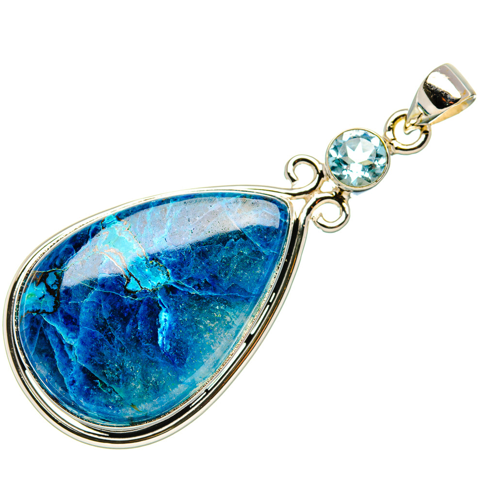 Blue apatite teardrop pendant with round blue topaz and sterling silver bail