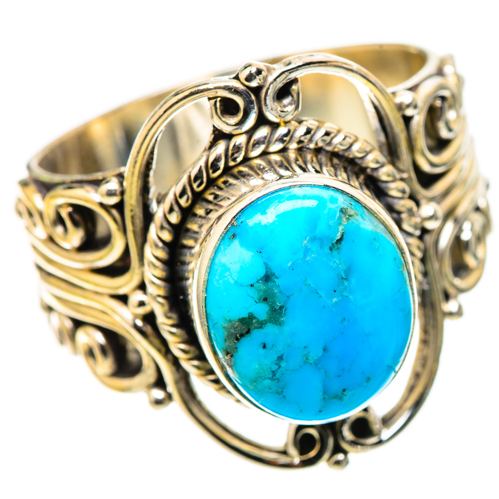 Turquoise cabochon sterling silver statement ring with openwork filigree, size 10.25