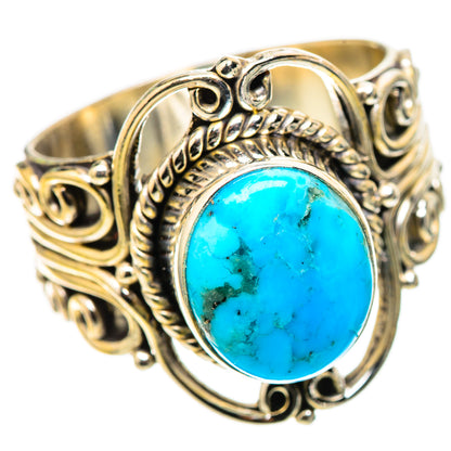 Turquoise cabochon sterling silver statement ring with openwork filigree, size 10.25