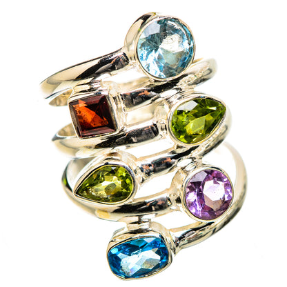 Garnet, Blue Topaz, Peridot, Amethyst Ring Size 6 (925 Sterling Silver) RING135516