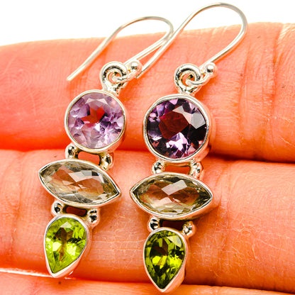 Green Amethyst, Amethyst, Peridot Earrings 1 1/2" (925 Sterling Silver) EARR431787
