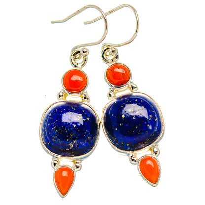 Lapis Lazuli, Carnelian Earrings 1 5/8" (925 Sterling Silver) EARR431846