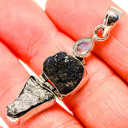 Rough Lapis Lazuli, Shungite, Rainbow Moonstone Pendant 2" (925 Sterling Silver) PD36829