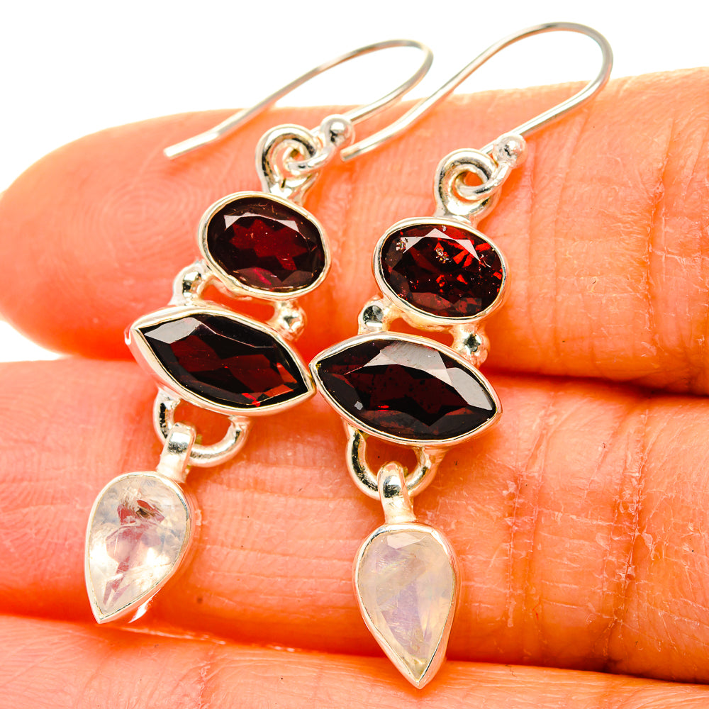Ana Silver Co Garnet, Rainbow Moonstone Earrings 1 3/4" (925 Sterling Silver)