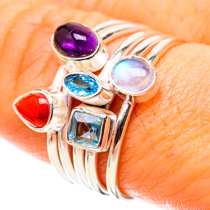 Red Coral, Amethyst, Rainbow Moonstone, Blue Topaz 925 Sterling Silver Ring Size 8 (925 Sterling Silver) RING137733