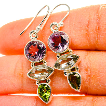 Green Amethyst, Amethyst, Peridot Earrings 1 1/2" (925 Sterling Silver) EARR431759