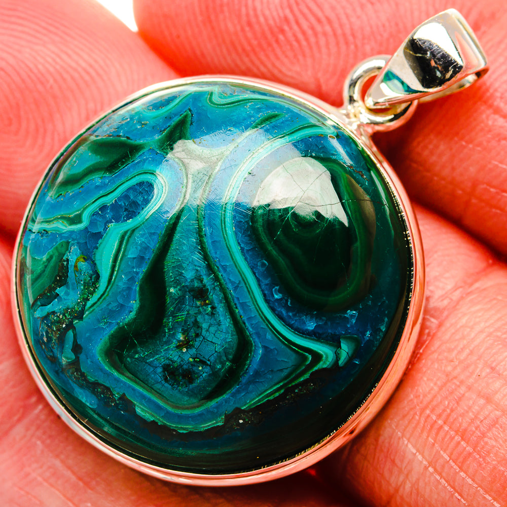 Malachite In Chrysocolla Pendant 1 1/2" (925 Sterling Silver) PD37124