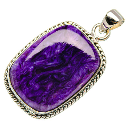 Charoite pendant in polished 925 sterling silver with purple marbled teardrop stone bezel