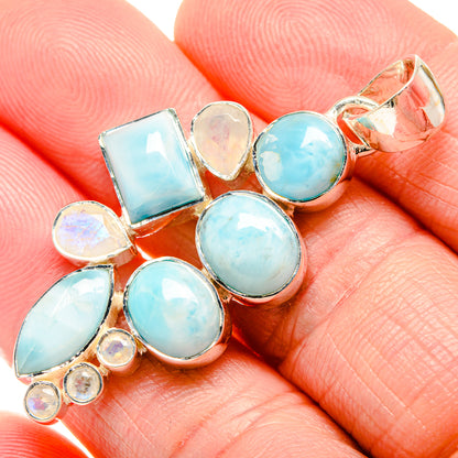 Larimar, Rainbow Moonstone Pendant 2" (925 Sterling Silver) PD36310