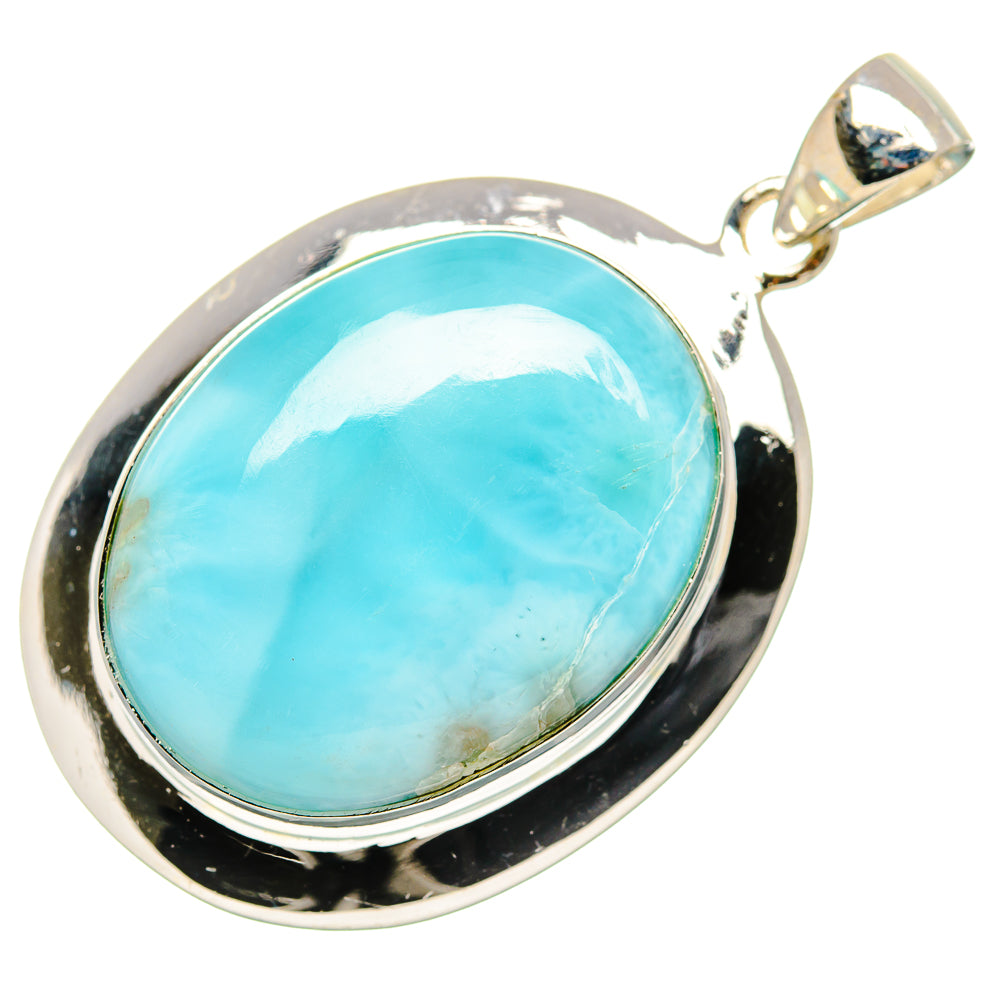 Sterling silver larimar oval pendant with polished bezel and open bail loop