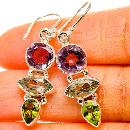 Amethyst, White Quartz, Peridot Earrings 1 1/2" (925 Sterling Silver) EARR431768