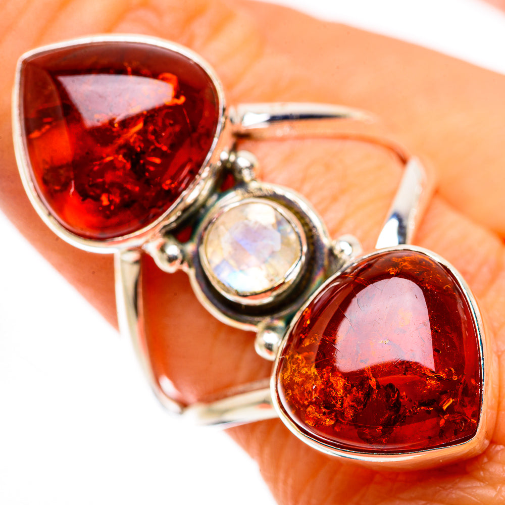 Ana Silver Co Large Baltic Amber, Rainbow Moonstone Ring Size 9 (925 Sterling Silver)