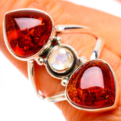 Ana Silver Co Large Baltic Amber, Rainbow Moonstone Ring Size 9 (925 Sterling Silver)