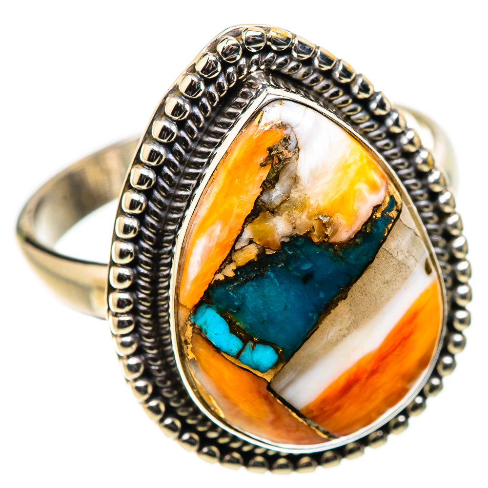 Sterling silver ring with oval turquoise spiny oyster inlay, size 10