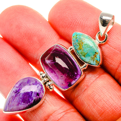 Amethyst, Charoite, Blue Copper Composite Turquoise 925 Sterling Silver Pendant 2 1/4" (925 Sterling Silver) PD37700