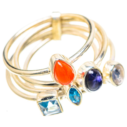 Carnelian, Tanzanite, Blue Topaz, Rainbow Moonstone Ring Size 6.5 (925 Sterling Silver) RING137077