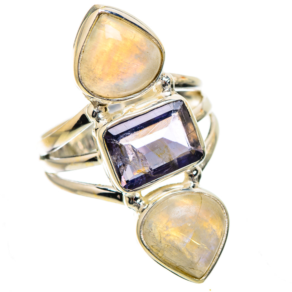 Faceted Tanzanite, Rainbow Moonstone Ring Size 6.5 (925 Sterling Silver) RING135221