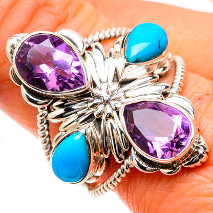 Large Faceted Amethyst, Sleeping Beauty Turquoise Ring Size 10 (925 Sterling Silver) RING135574
