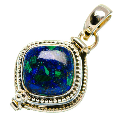 Oval sterling silver azurite pendant with blue-green mosaic stone in engraved frame