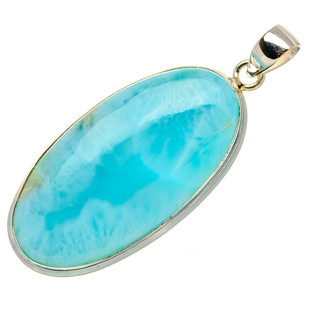 Larimar blue oval gemstone pendant with 925 sterling silver setting and bail
