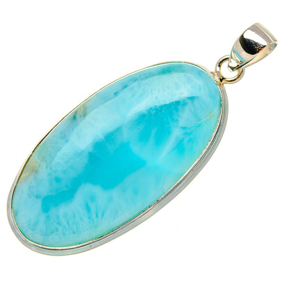 Larimar blue oval gemstone pendant with 925 sterling silver setting and bail