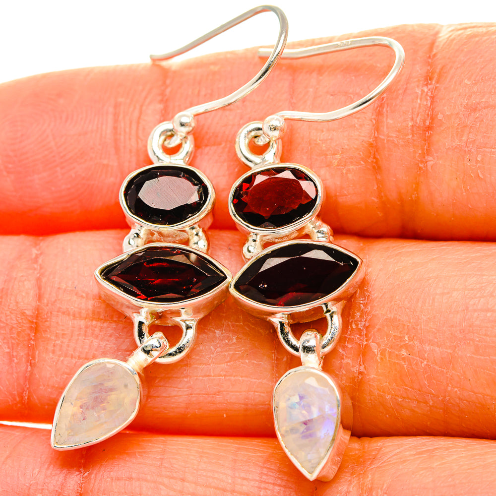 Ana Silver Co Garnet, Rainbow Moonstone Earrings 1 3/4" (925 Sterling Silver)