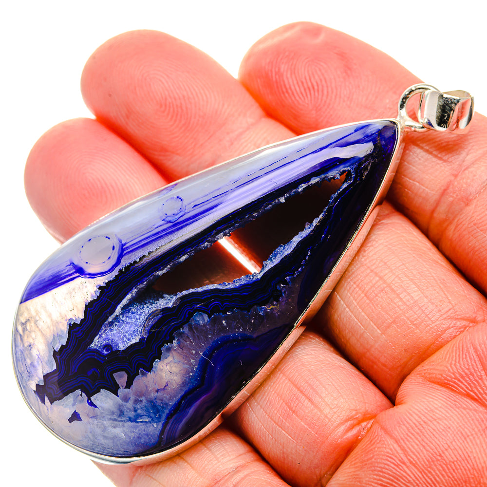 Purple and blue drusy window pendant in sterling silver with top bail loop