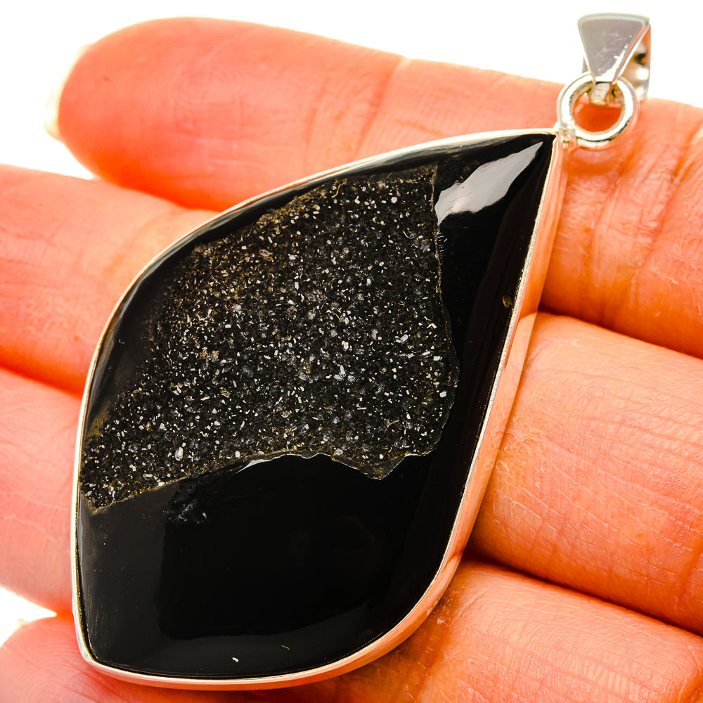 Black Window Druzy Pendant 2 1/2"  (925 Sterling Silver) PD37249