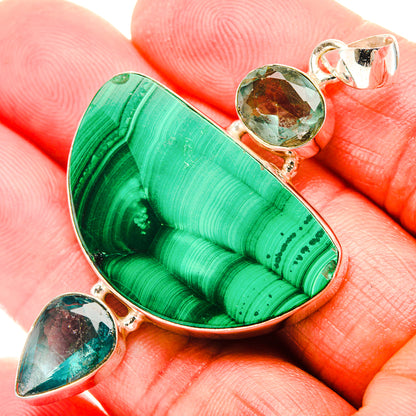 Malachite, Apatite 925 Sterling Silver Pendant 2 3/8" Ana Co P37373