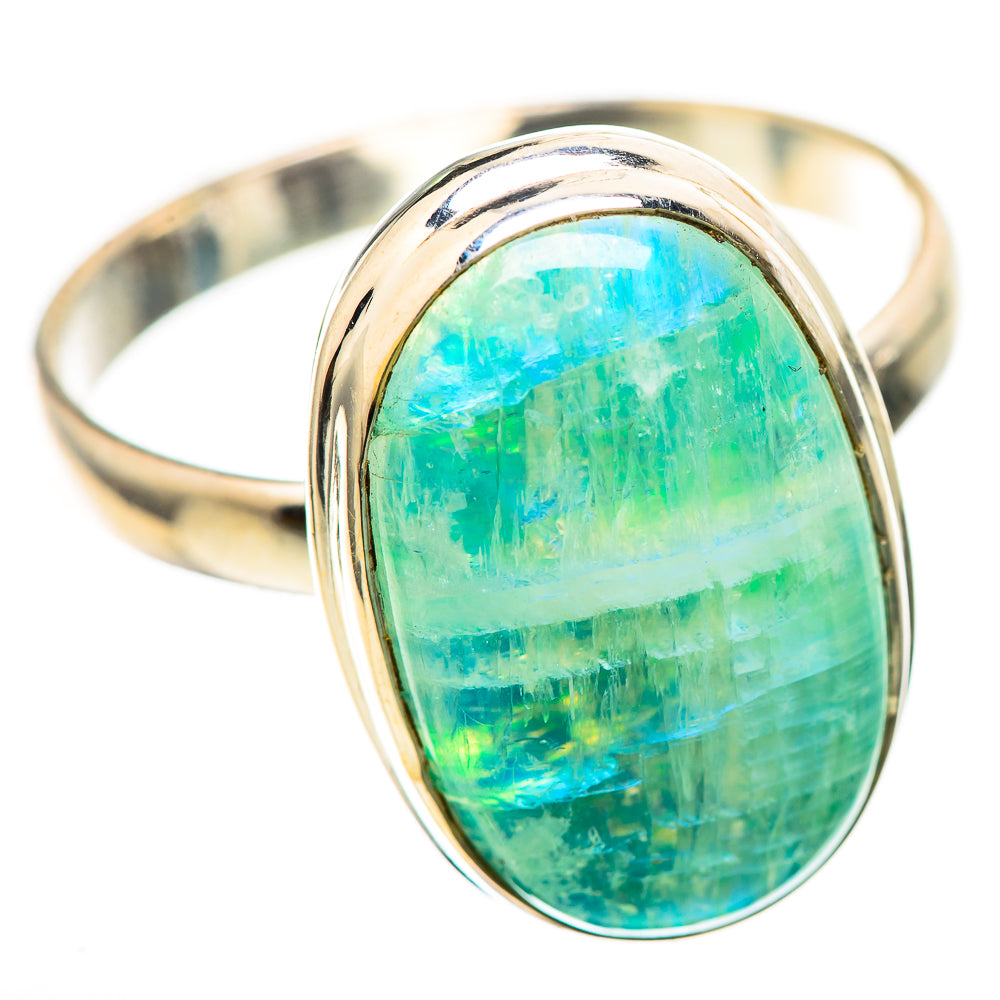 925 sterling silver ring with oval green-blue moonstone cabochon, size 12.5