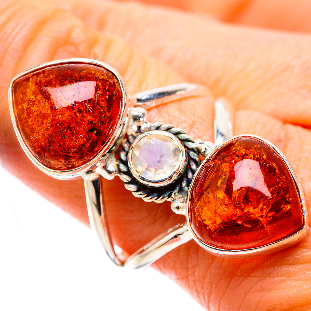 Large Baltic Amber, Rainbow Moonstone Ring Size 9.5 (925 Sterling Silver) RING135738