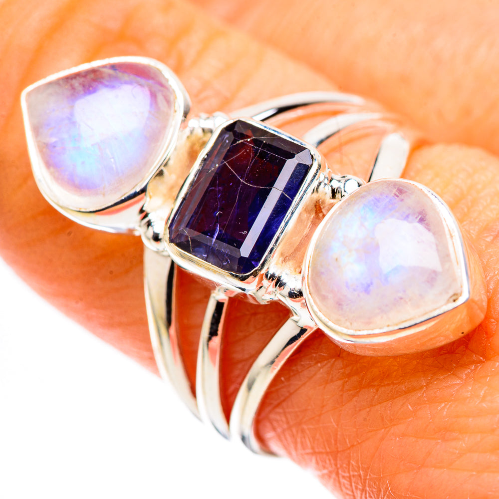 Faceted Tanzanite, Rainbow Moonstone Ring Size 8.5 (925 Sterling Silver) RING135999