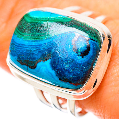 Sterling silver ring with blue-green malachite cabochon and chrysocolla, size 9.75