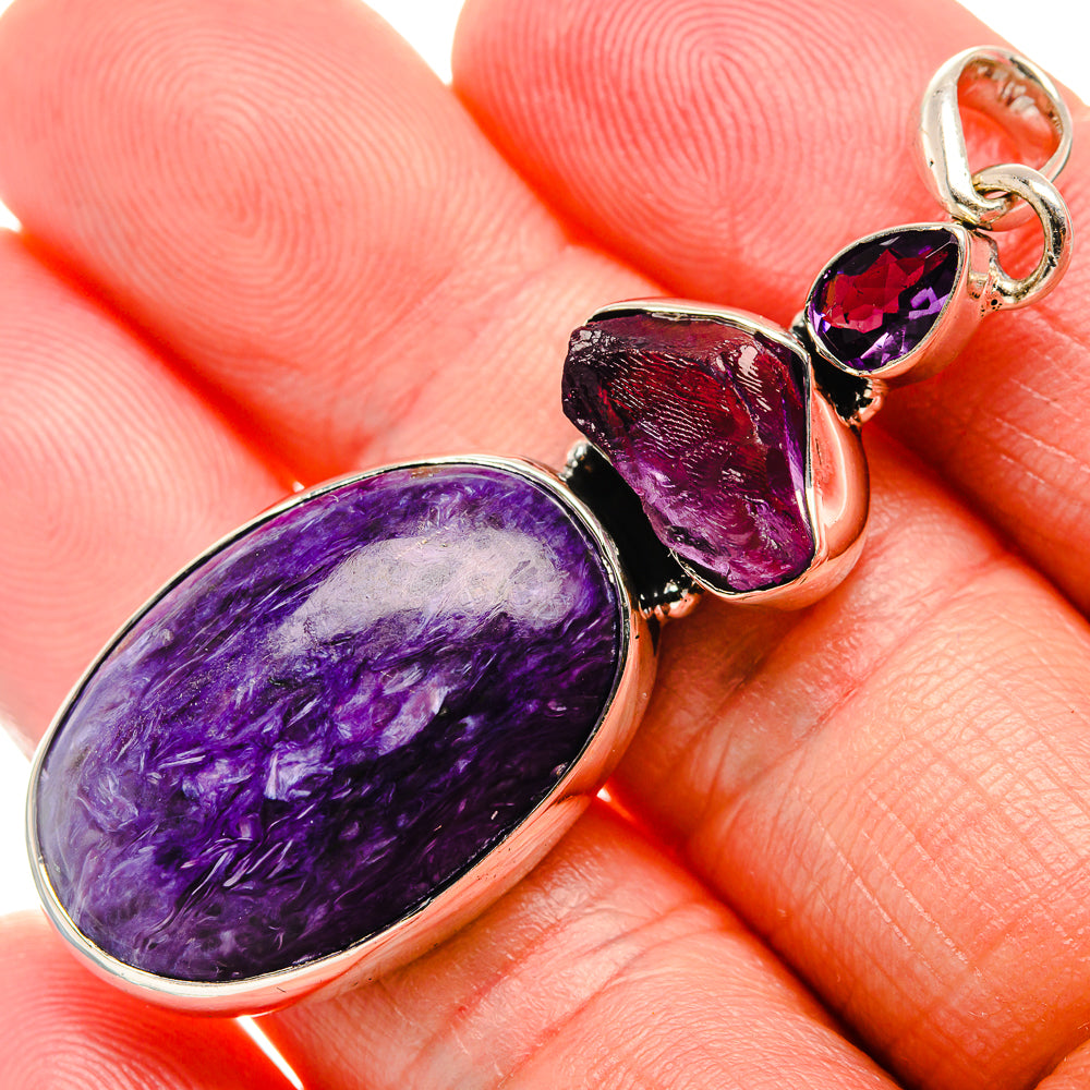Charoite, Amethyst Pendant 2 1/4" (925 Sterling Silver) PD37311