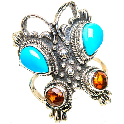 Large Sleeping Beauty Turquoise, Garnet Ring Size 7.5 (925 Sterling Silver) RING136527