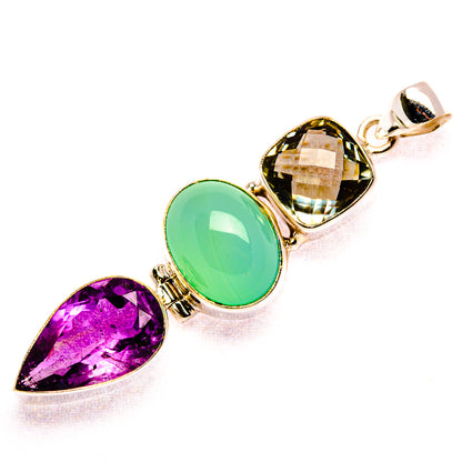 Faceted Amethyst, Aquamarine, Green Amethyst Pendant 2 3/8" (925 Sterling Silver) PD37596