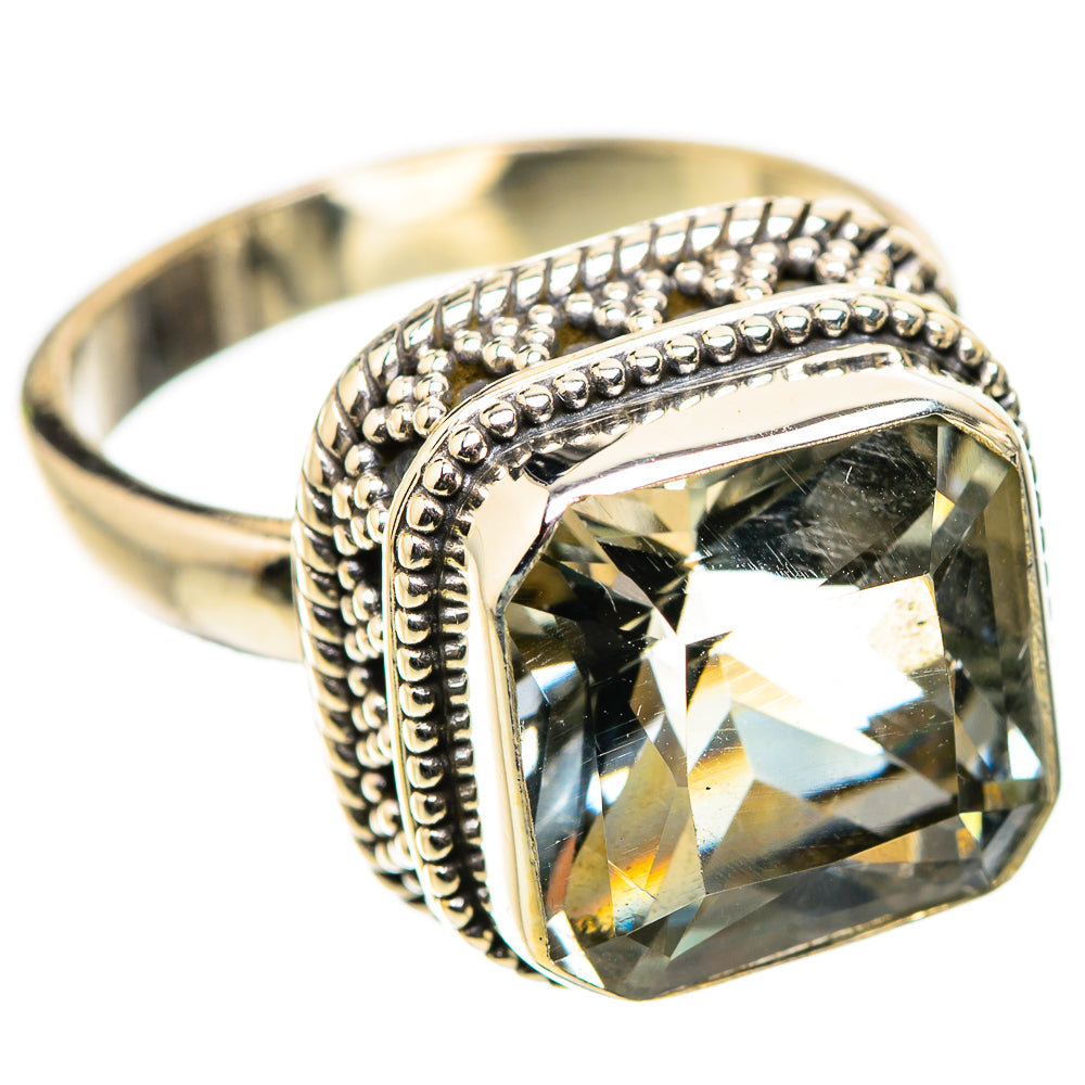 Sterling silver quartz ring with clear cushion-cut stone and beaded shank