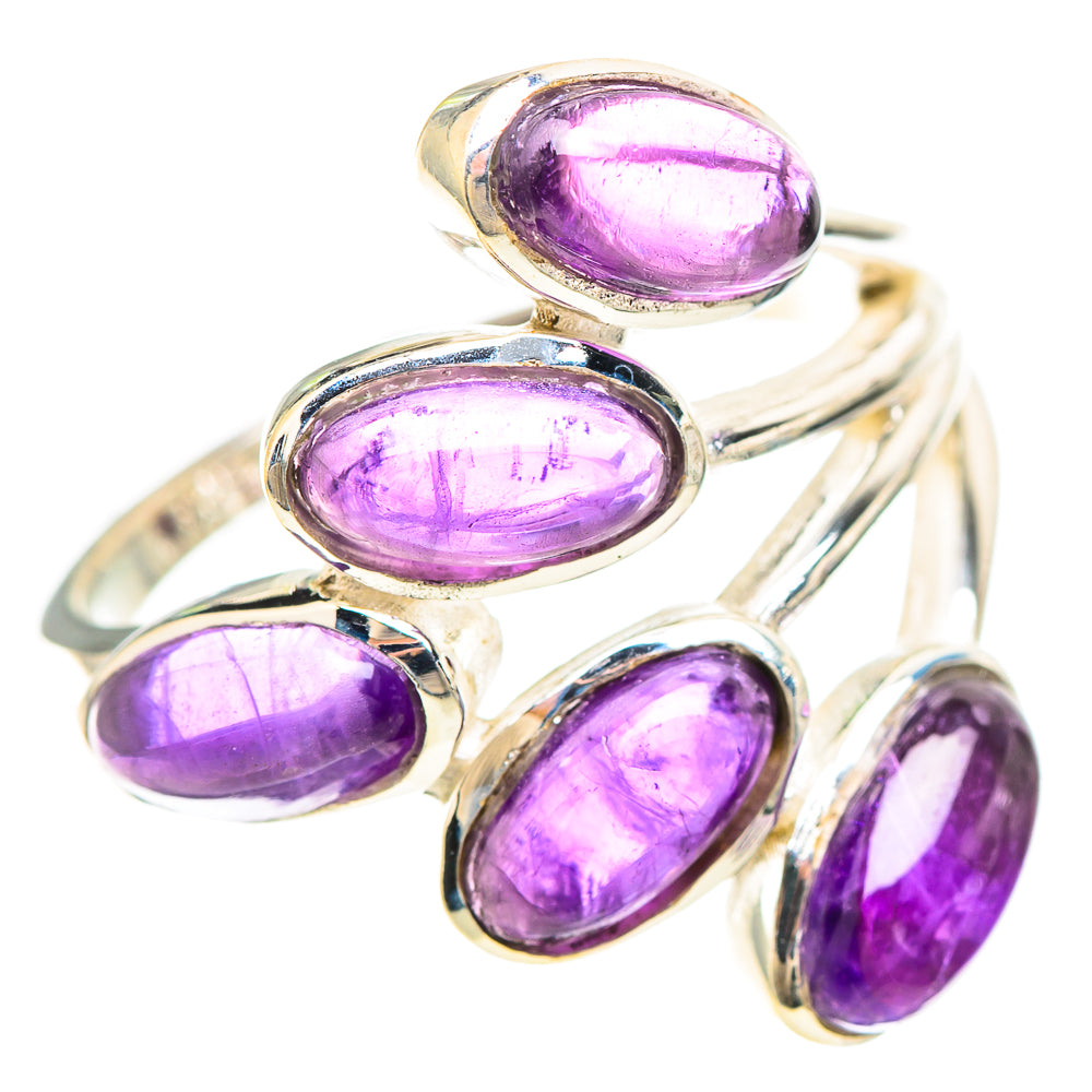 Amethyst oval cabochon sterling silver ring with multi-stone stacked bands