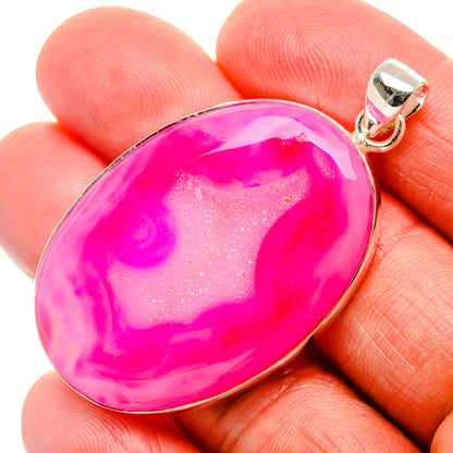 Pink Window Druzy Pendant 2 1/8" (925 Sterling Silver) PD37137