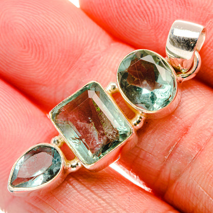 Faceted green fluorite pendant with oval and square stones in sterling silver setting