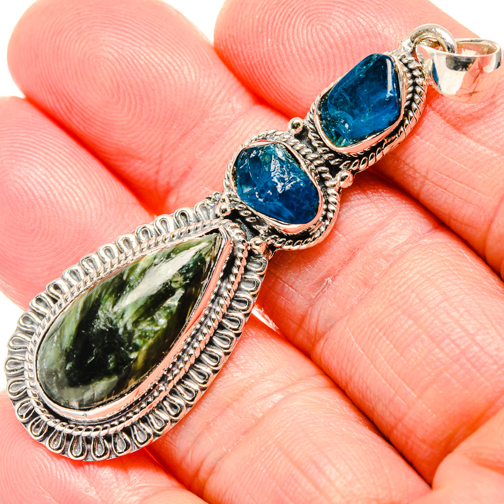 Seraphinite, Apatite Pendant 2 1/2" (925 Sterling Silver) PD36379