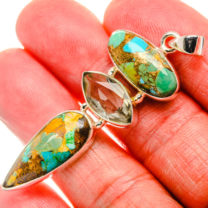 Kingman Mohave Turquoise, White Quartz Pendant 2 1/4"  (925 Sterling Silver) PD37178